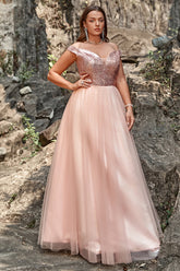 A-Linie Schulterfreies Blush Übergröße Ballkleid